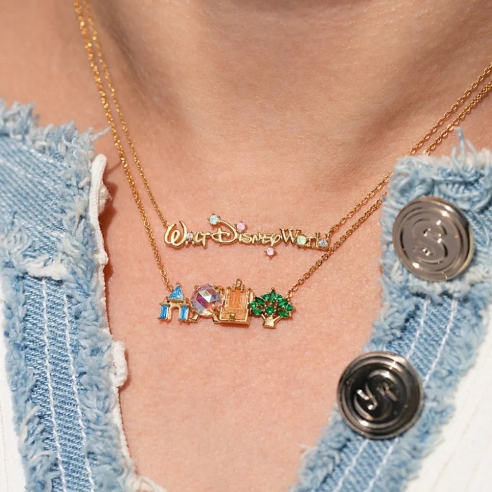 Girls Crew Walt Disney World 4 Parks Icon Gold Tone Adjustable Necklace